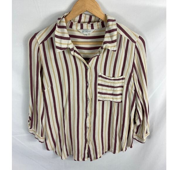 Market & Spruce Stripe Button Up Blouse Size Medium - Picture 1 of 6